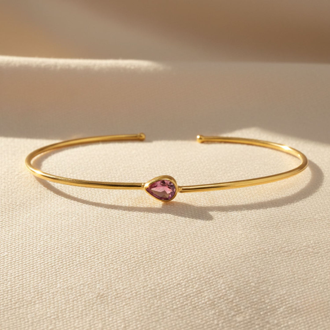 Gold Vermeil Plated Minimalist Ruby July Birthstone Bangle