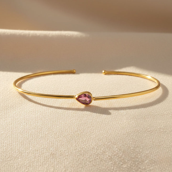 Gold Vermeil Plated Minimalist Ruby July Birthstone Bangle