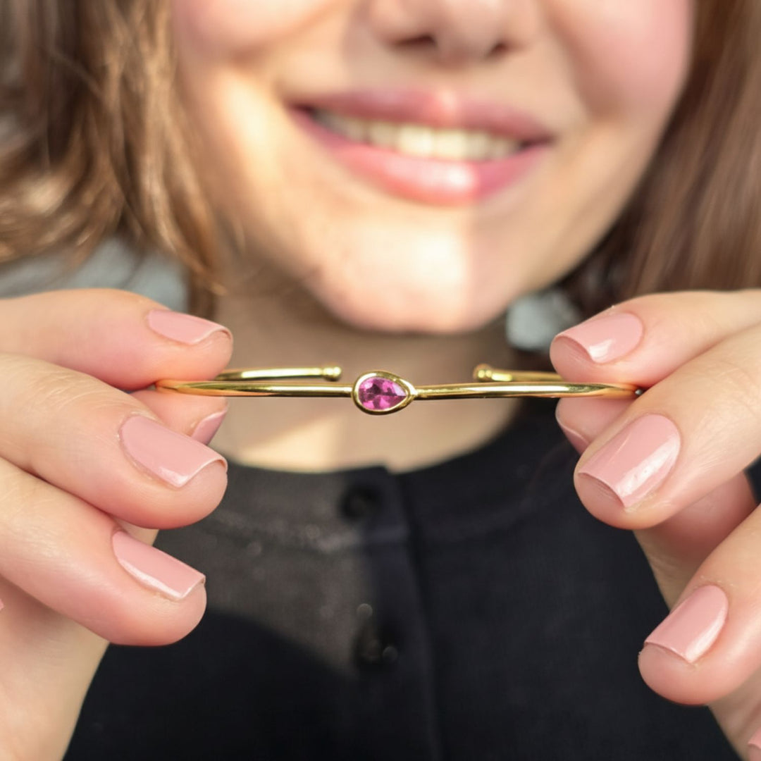 Gold Vermeil Plated Minimalist Ruby July Birthstone Bangle