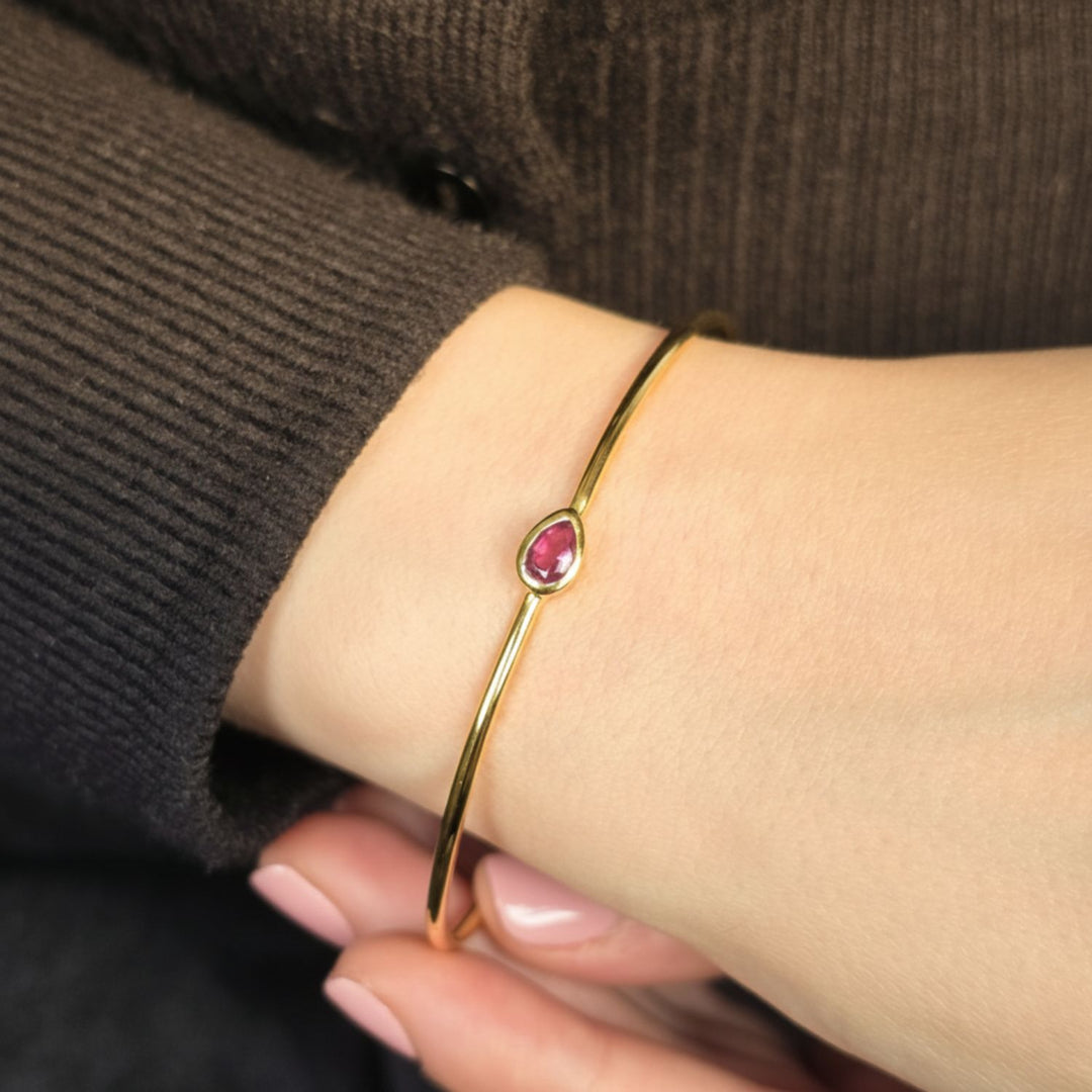 Gold Vermeil Plated Minimalist Ruby July Birthstone Bangle