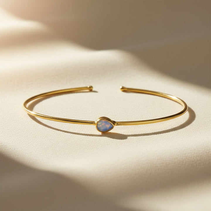 Opal October Birthstone Crystal Gold Plated Bangle