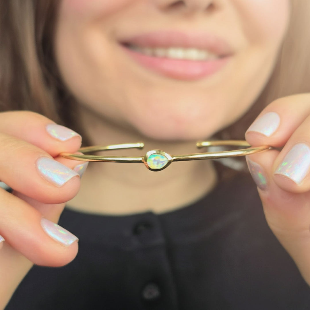 Opal October Birthstone Crystal Gold Plated Bangle