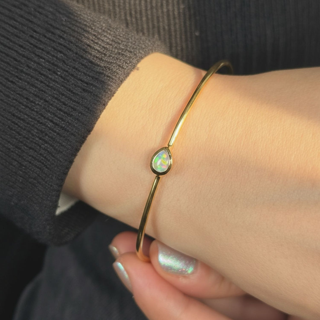 Opal October Birthstone Crystal Gold Plated Bangle