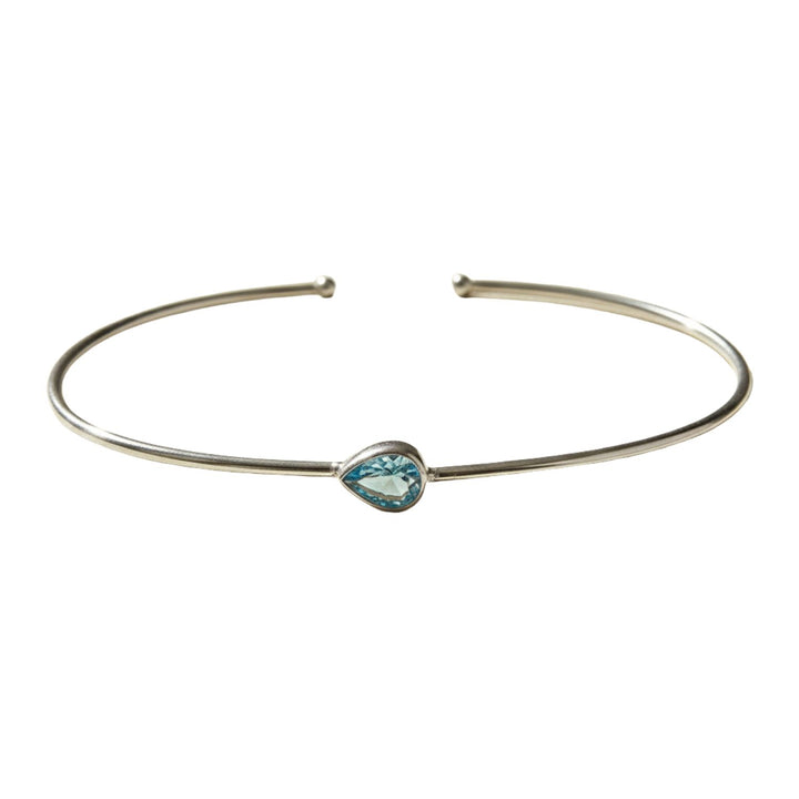 Minimalist Sterling Silver Aquamarine March Birthstone Bangle Bracelet