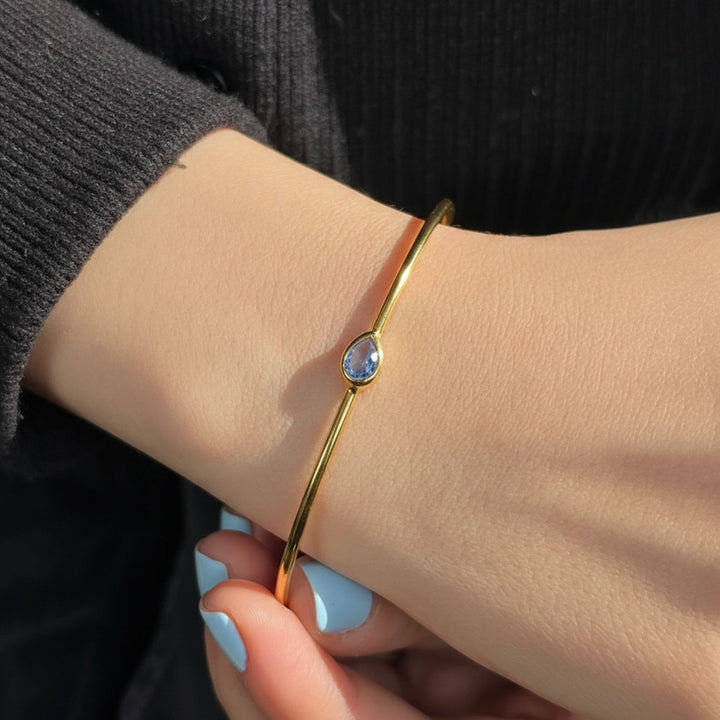 Blue Topaz December Birthstone Gold Vermeil Plated Bangle