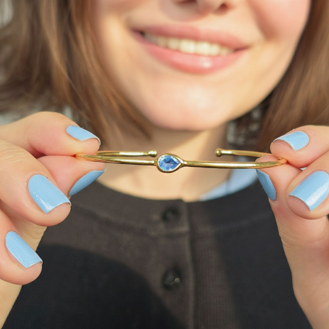 Blue Topaz December Birthstone Gold Vermeil Plated Bangle