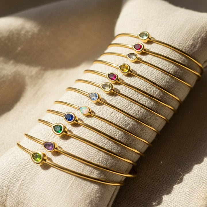 Blue Topaz December Birthstone Gold Vermeil Plated Bangle