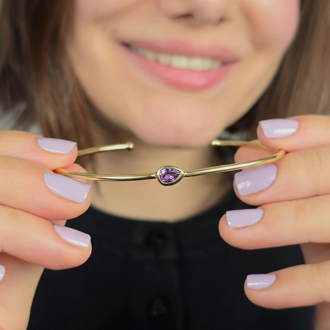 18ct Gold Vermeil Plated Amethyst February Birthstone Bangle