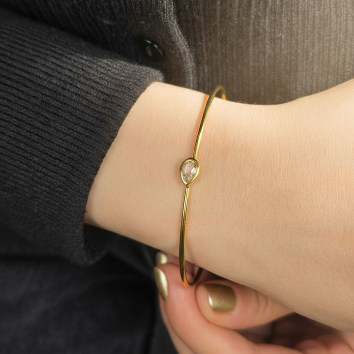 18ct Gold Plated White Topaz April Birthstone Bangle