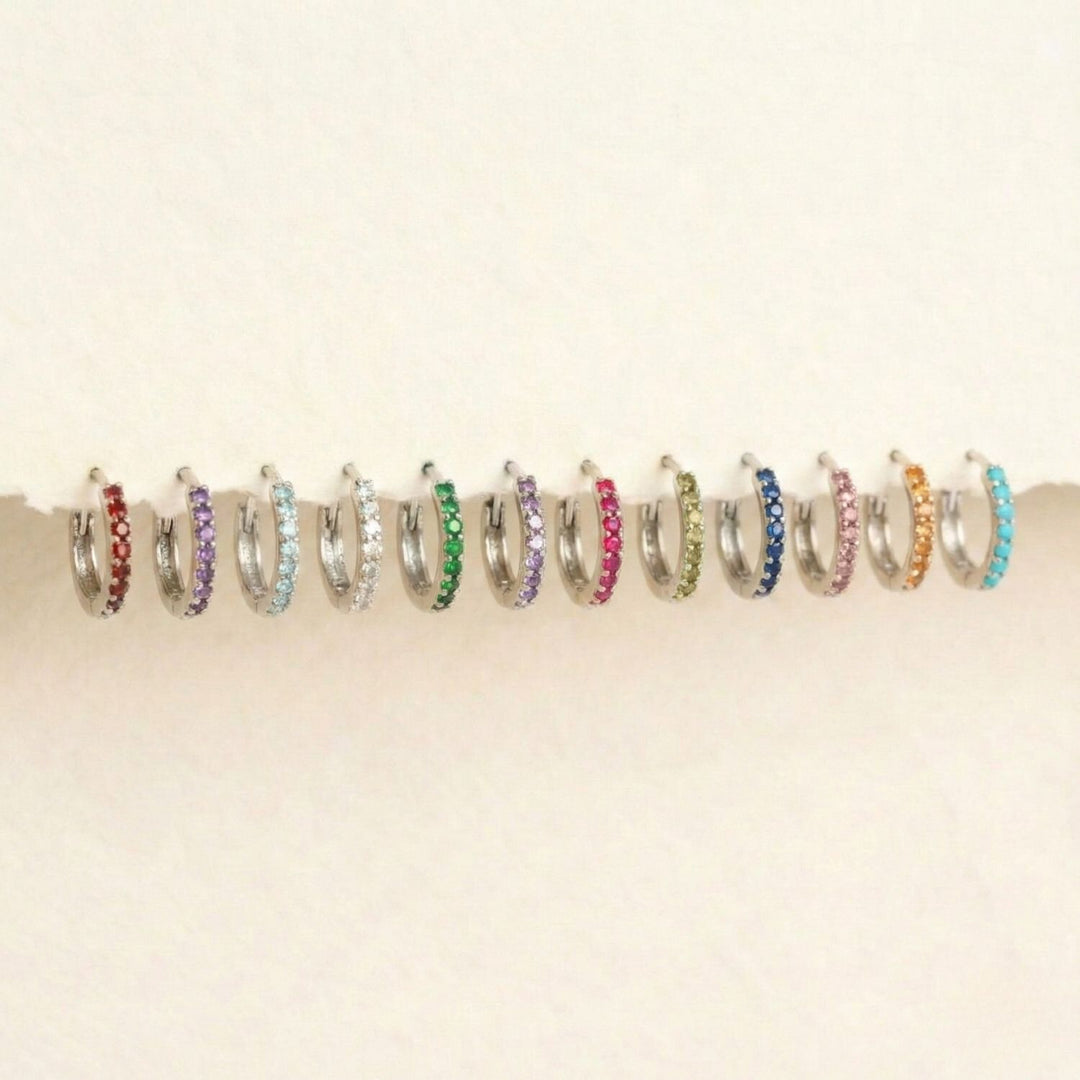 Turquoise December Birthstone Small Silver Huggie Hoops