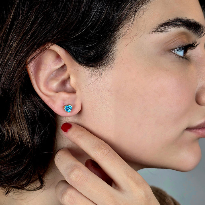 Blue Topaz Heart December Birthstone Stud Earrings