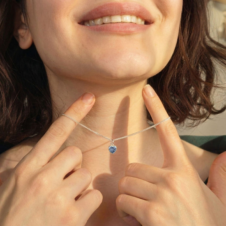 Mini Heart Blue Topaz December Birthstone Necklace