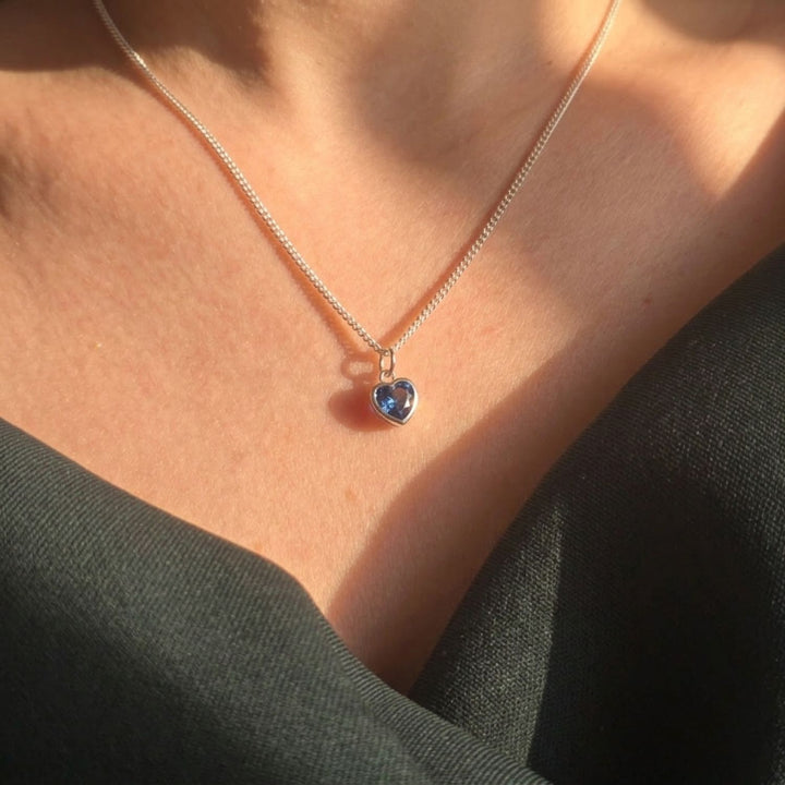Mini Heart Blue Topaz December Birthstone Necklace