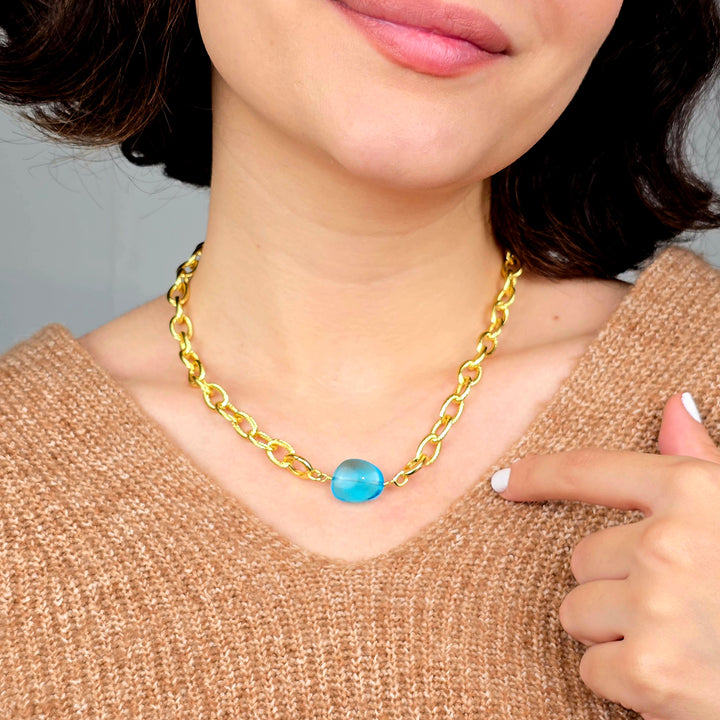 Blue Topaz December Birthstone Statement Pendant Necklace