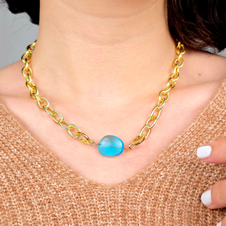 Blue Topaz December Birthstone Statement Pendant Necklace