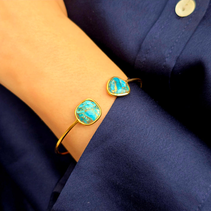 Blue Turquoise Gemstone Adjustable Bangle Bracelet