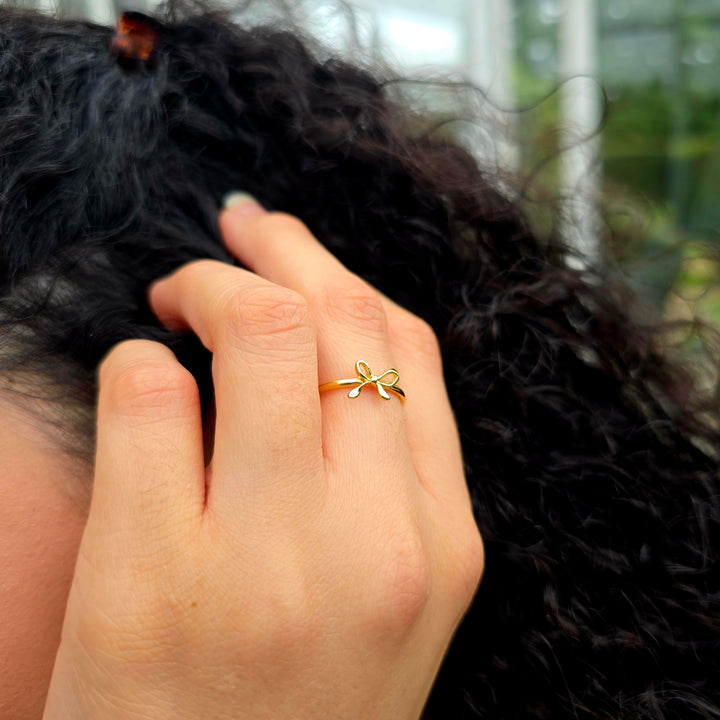 Bow Tie Bowknot Thin Gold Plated Stacking Ring