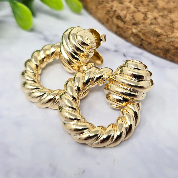 Chunky Croissant Textured Donut Dangle Gold Plated Earrings