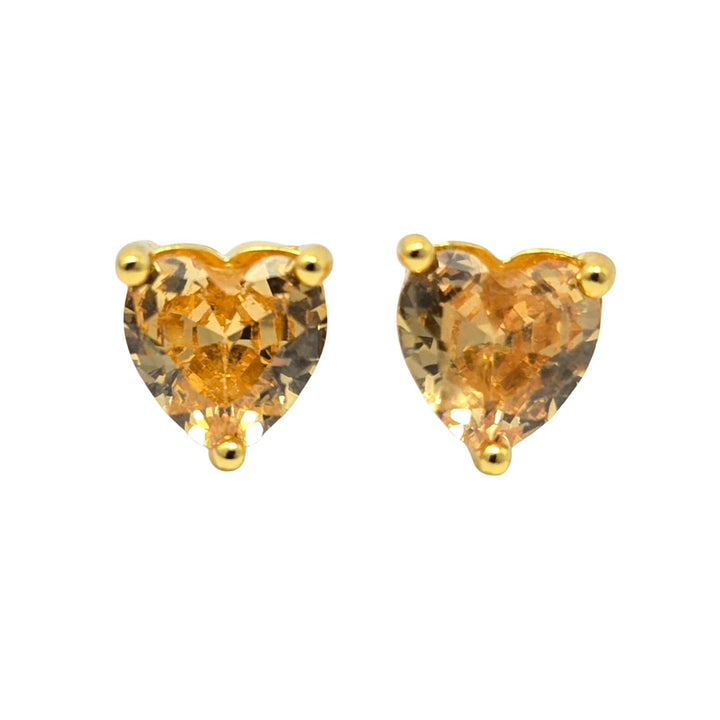 Citrine Heart November Birthstone Stud Earrings