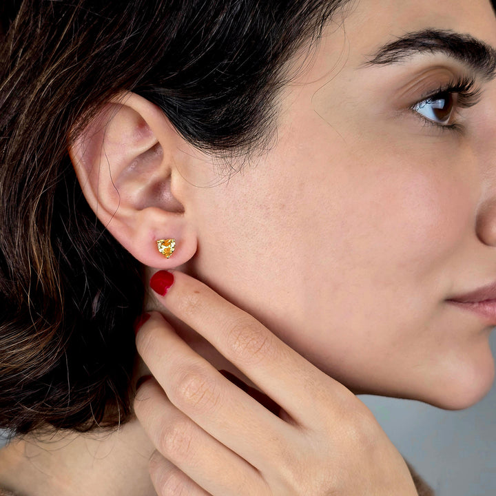 Citrine Heart November Birthstone Stud Earrings