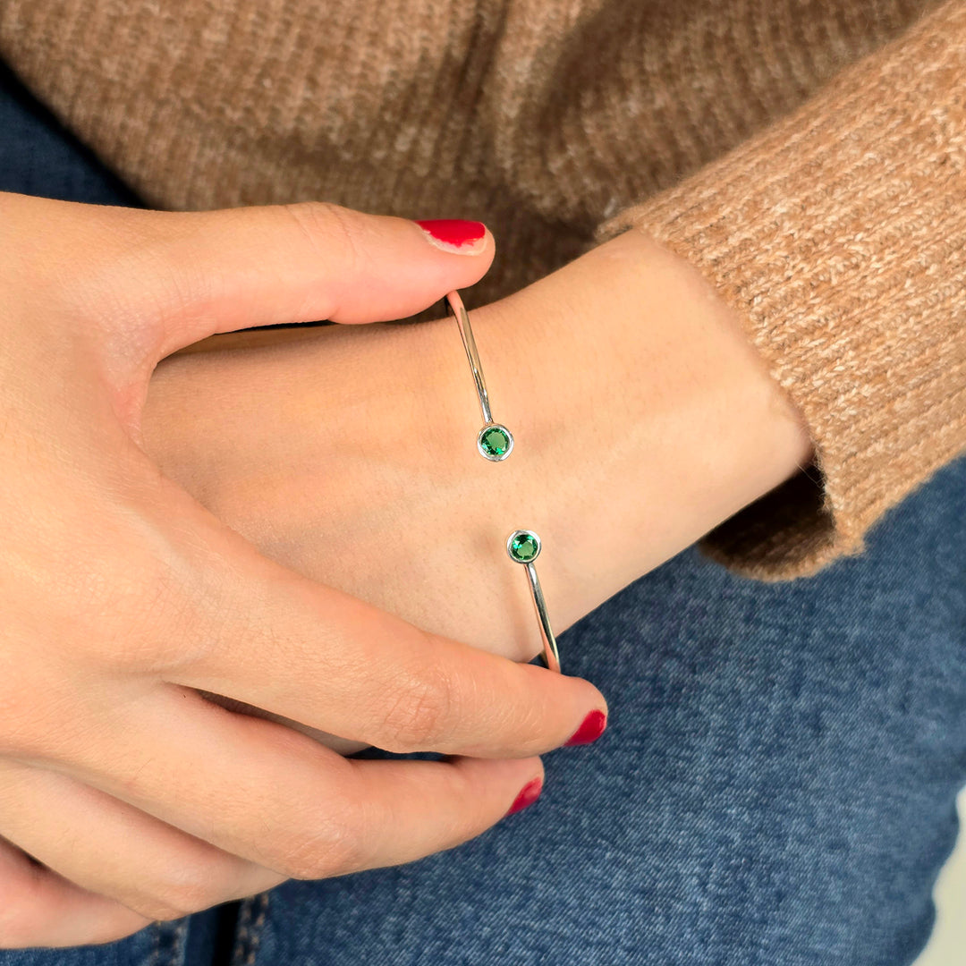 Dainty Emerald May Birthstone Sterling Silver Bangle