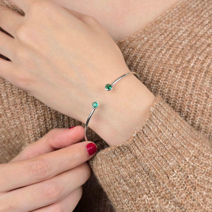 Dainty Emerald May Birthstone Sterling Silver Bangle