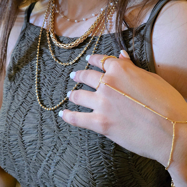 Dainty Beaded Link Chain Gold Plated Bracelet And Ring