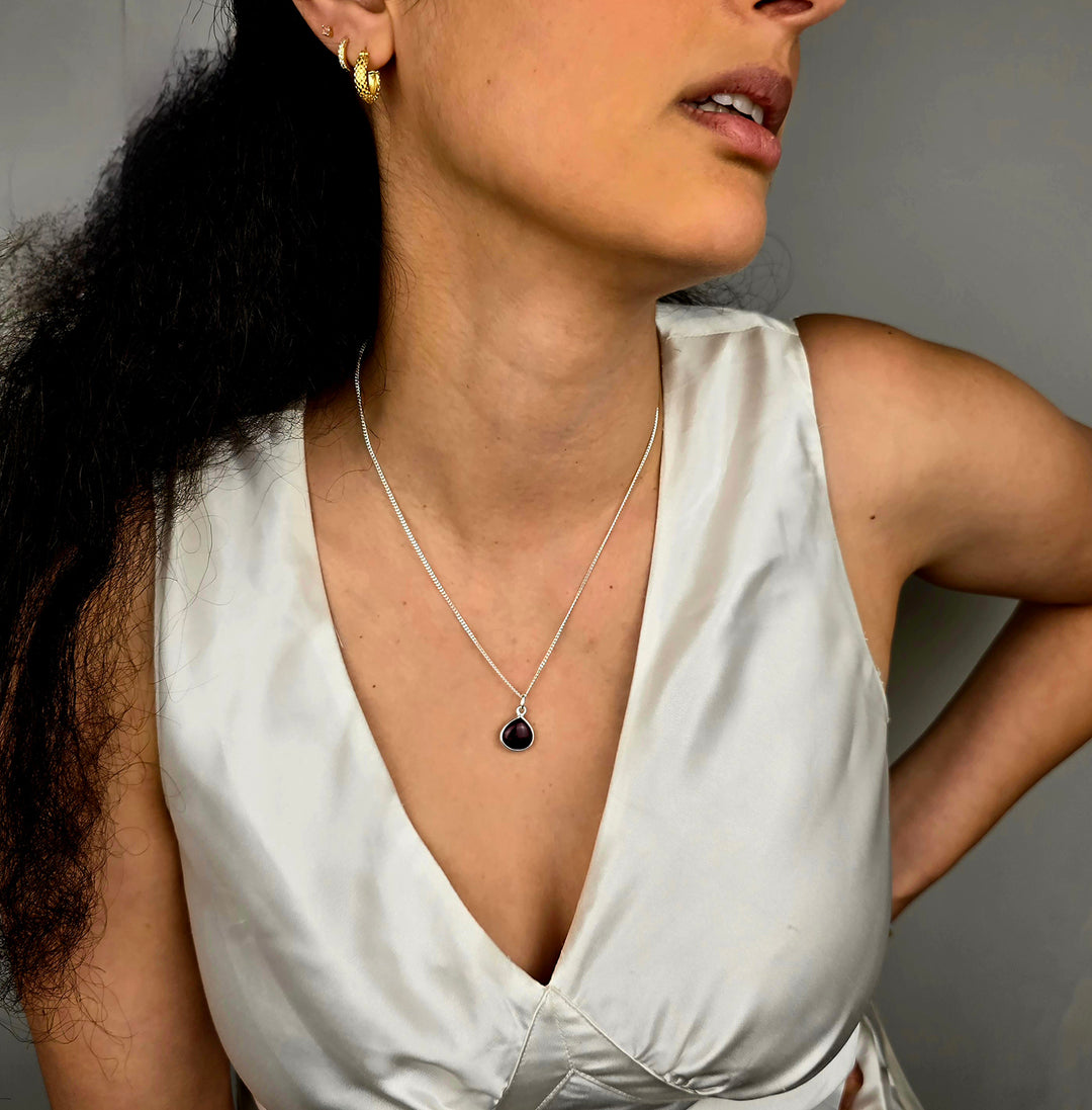 Dark Ruby 40th Birthday Gift Gem Silver Necklace
