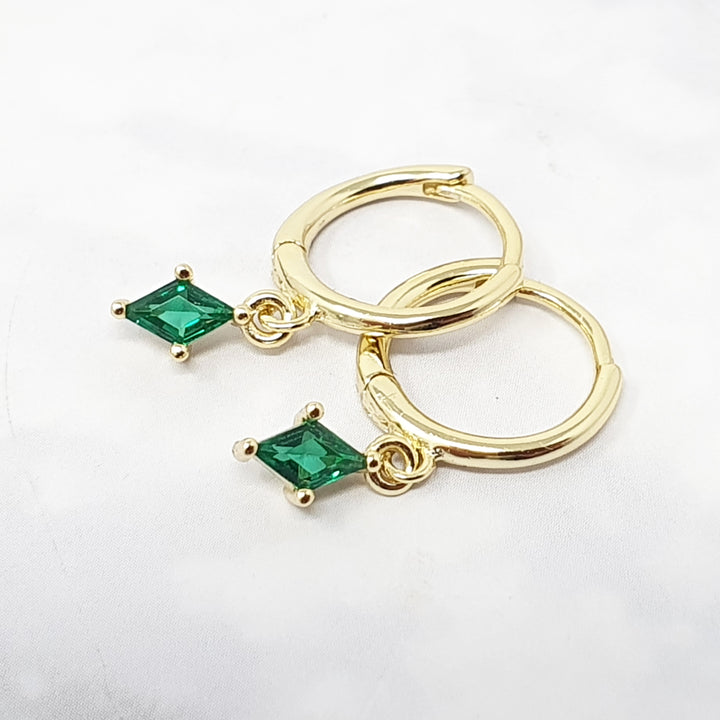 Delicate Dangle Emerald May Birthstone Hoop Earrings