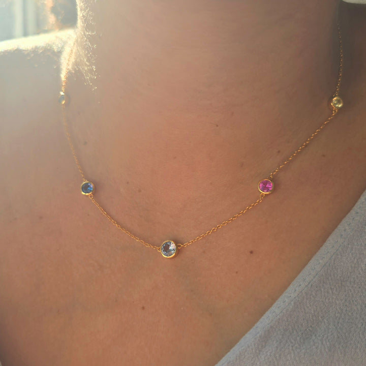 Delicate Multi Gemstone Crystal Gold Plated Necklace