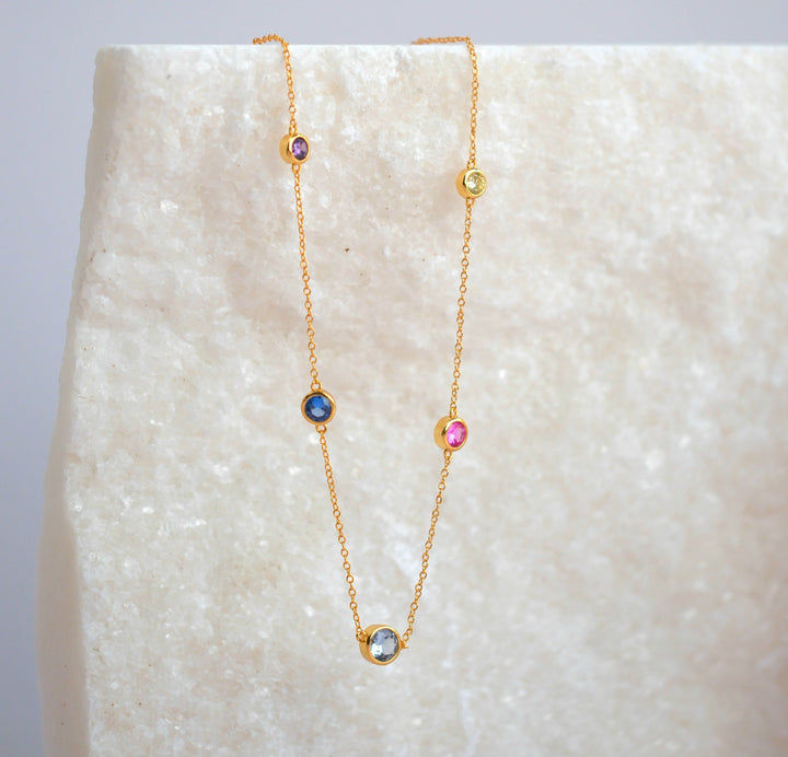 Delicate Multi Gemstone Crystal Gold Plated Necklace