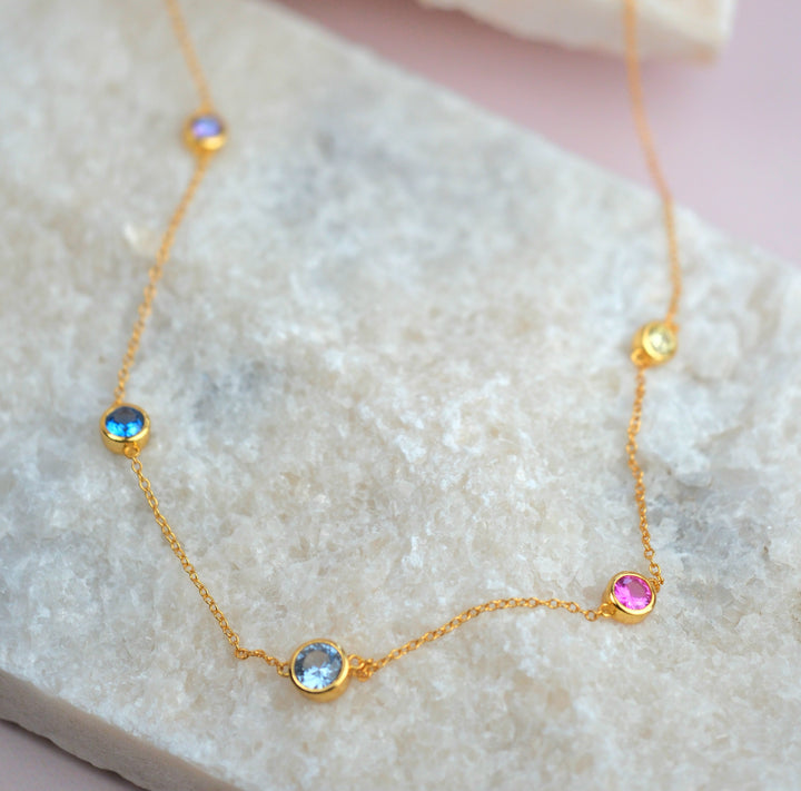 Delicate Multi Gemstone Crystal Gold Plated Necklace