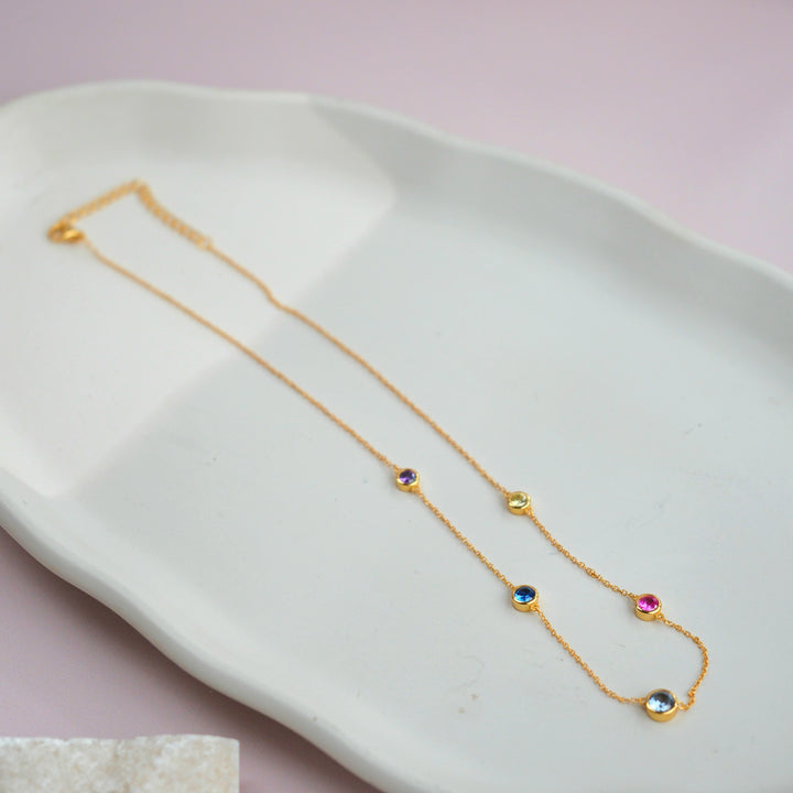 Delicate Multi Gemstone Crystal Gold Plated Necklace