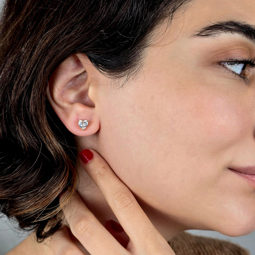 Diamond Heart April Birthstone Stud Earrings