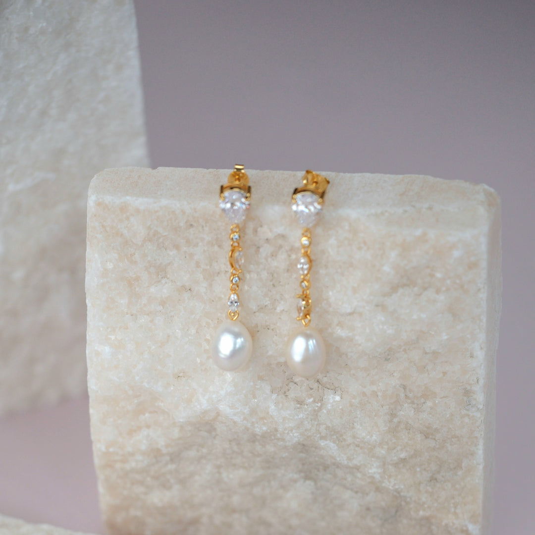 Elegant Baroque Pearl Gold Plated Dangle Drop Earrings