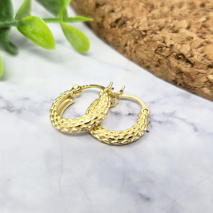 Elegant Gold Plated Basket Weave Hoop Earrings