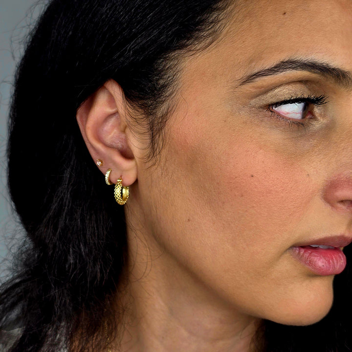 Elegant Gold Plated Basket Weave Hoop Earrings