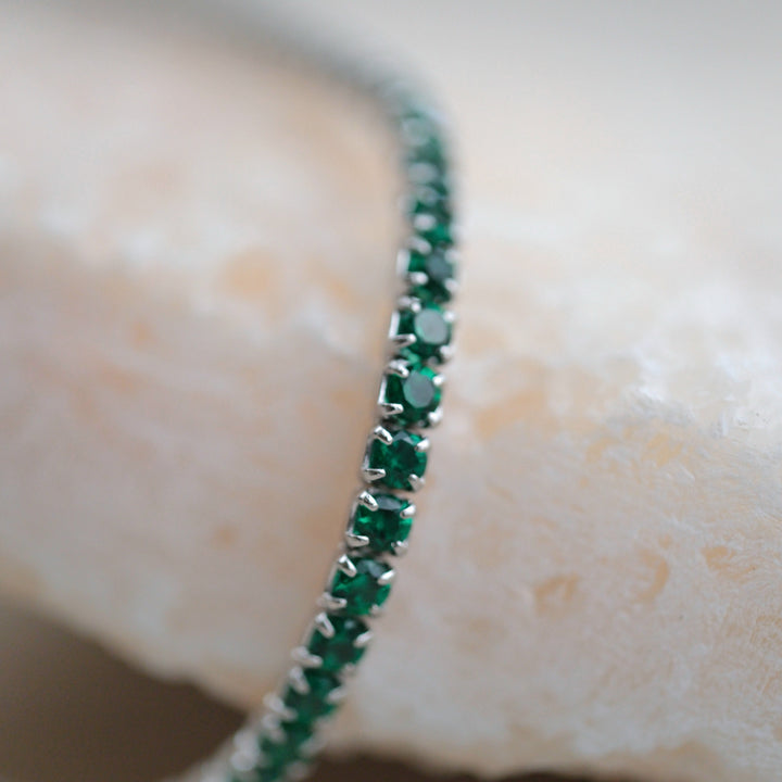 Emerald Gemstone Sterling Silver Tennis Bracelet