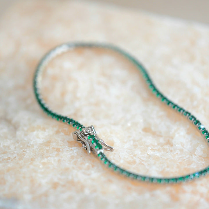 Emerald Gemstone Sterling Silver Tennis Bracelet
