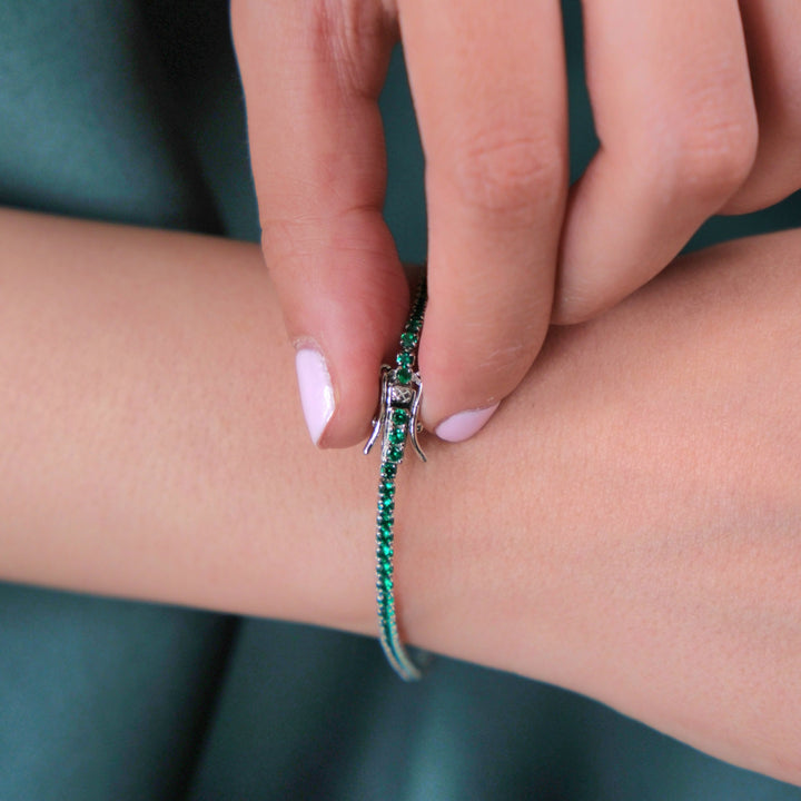 Emerald Gemstone Sterling Silver Tennis Bracelet