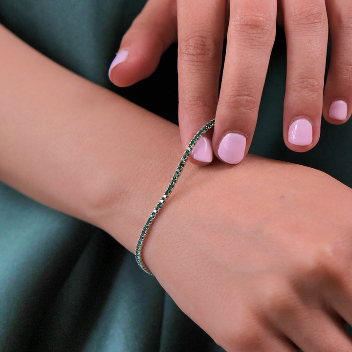 Emerald Gemstone Sterling Silver Tennis Bracelet