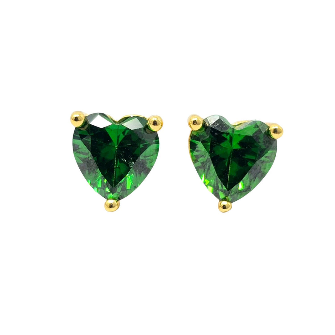 Emerald Heart May Birthstone Stud Earrings