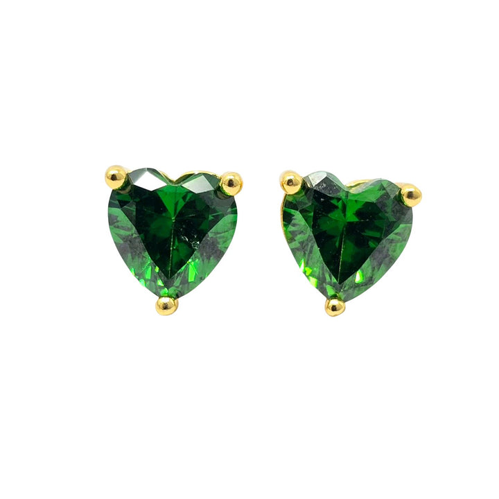 Emerald Heart May Birthstone Stud Earrings