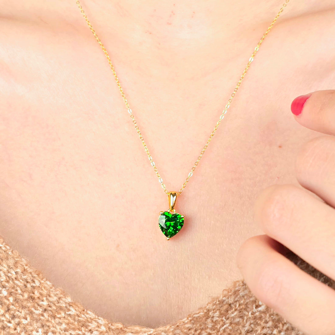 Emerald Love Heart Pendant May Birthstone Necklace