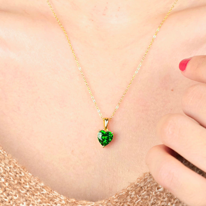 Emerald Love Heart Pendant May Birthstone Necklace