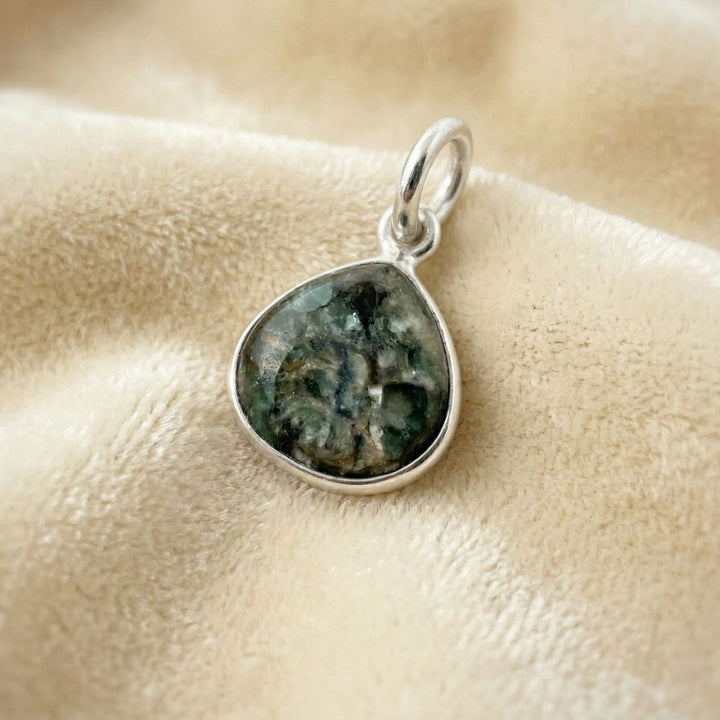 Silver Emerald May Birthstone Heart Charm Pendant
