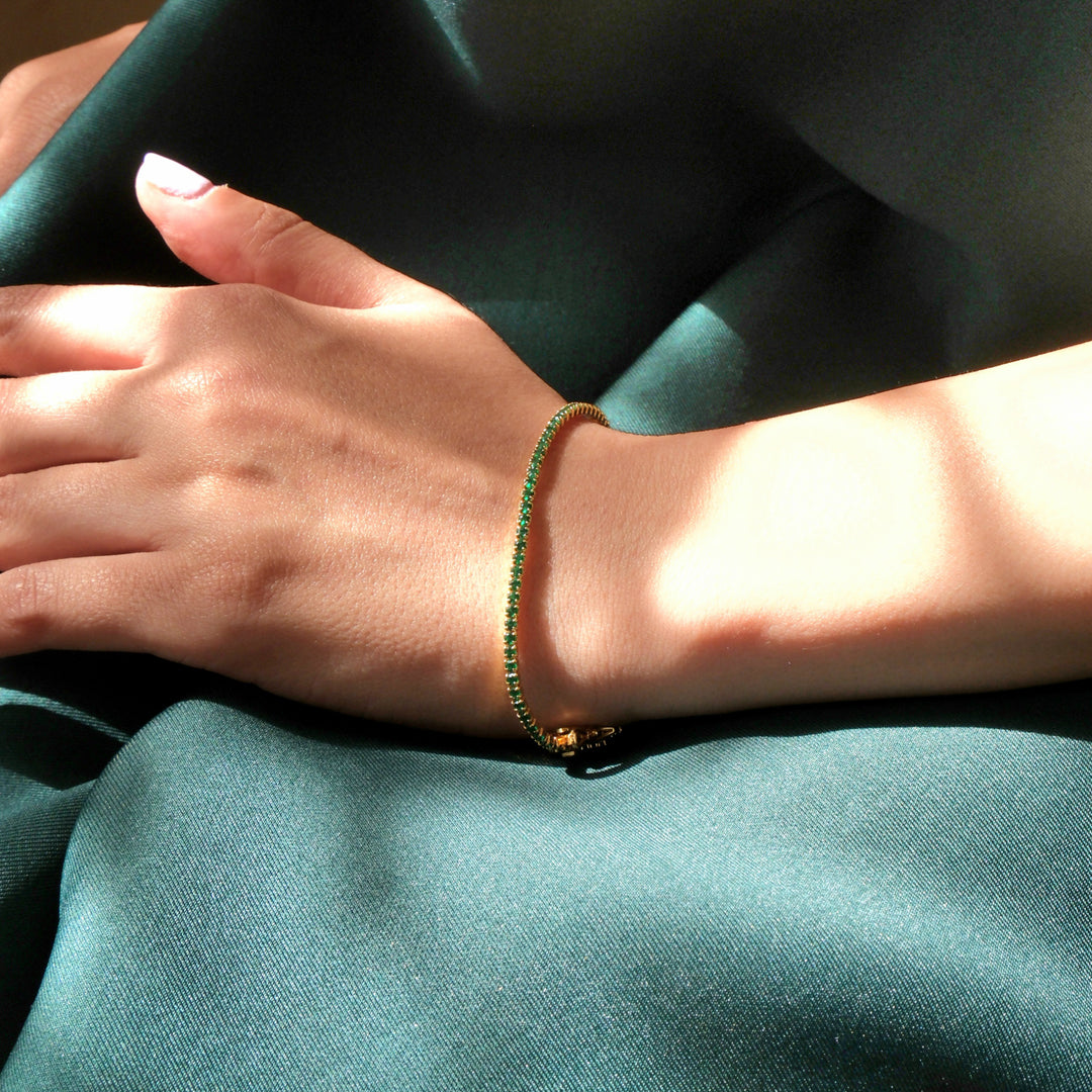 Emerald Gemstone Gold Vermeil Tennis Bracelet