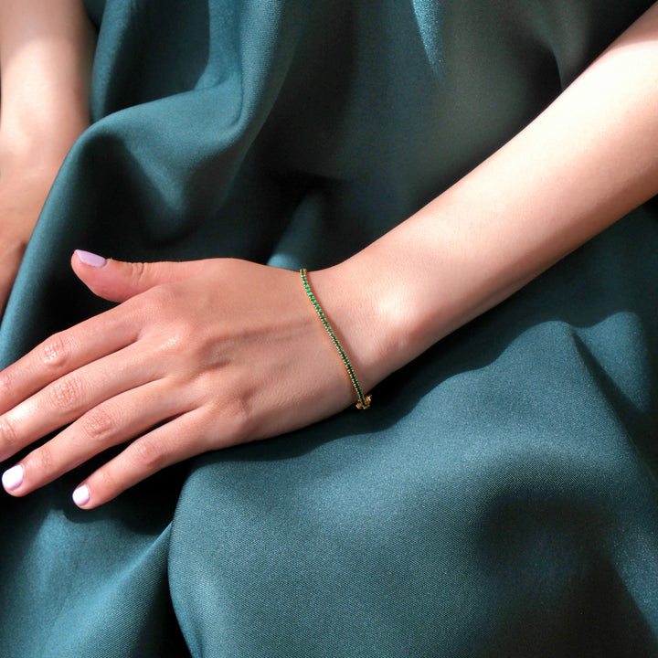 Emerald Gemstone Gold Vermeil Tennis Bracelet