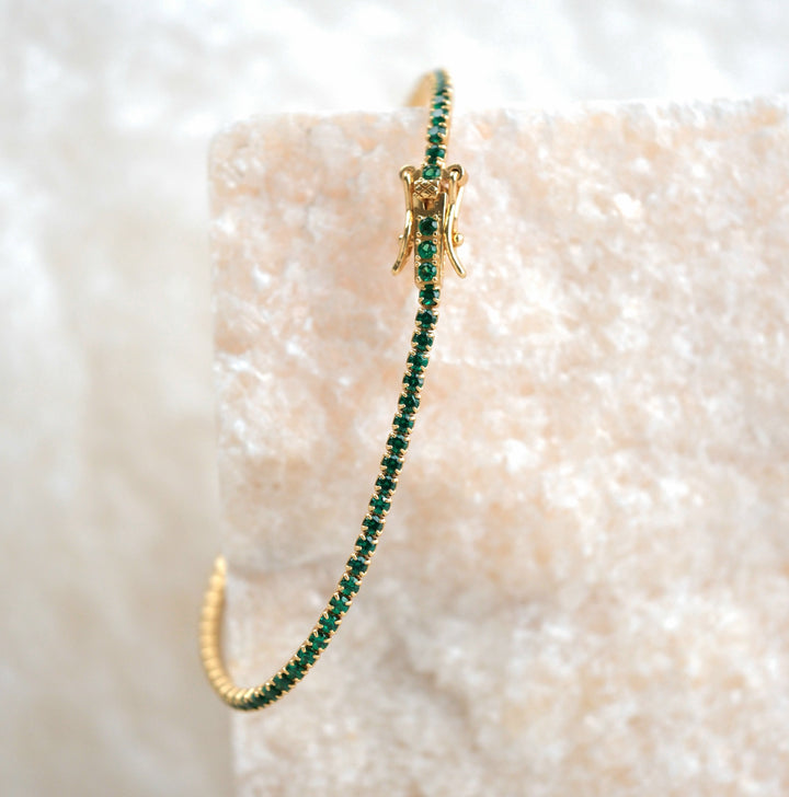 Emerald Gemstone Gold Vermeil Tennis Bracelet