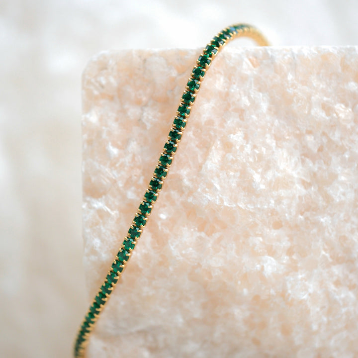 Emerald Gemstone Gold Vermeil Tennis Bracelet